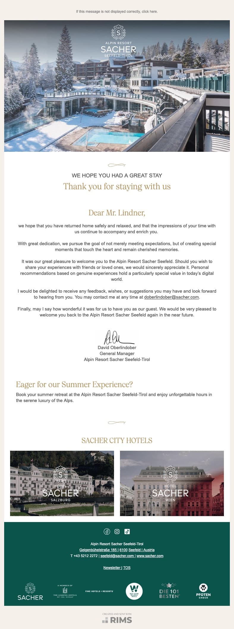 Alpin Resort Sacher Seefeld-Tirol Post-Stay