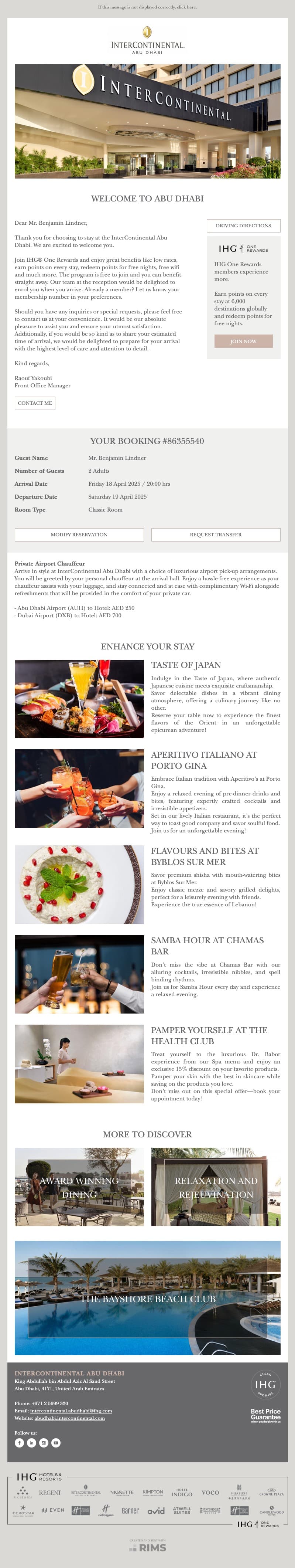 InterContinental Abu Dhabi Pre-Arrival