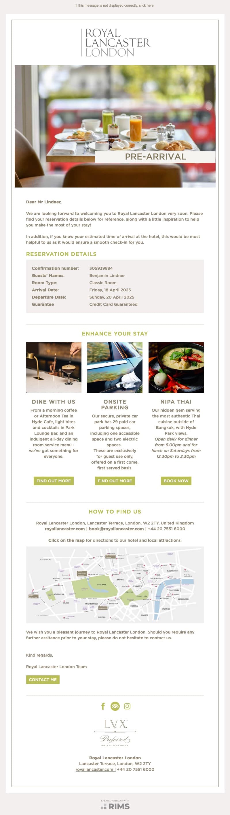 Royal Lancaster London Pre-Arrival