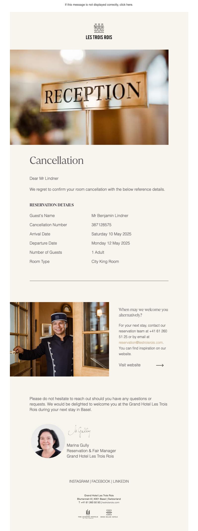 Grand Hotel Les Trois Rois Cancellation