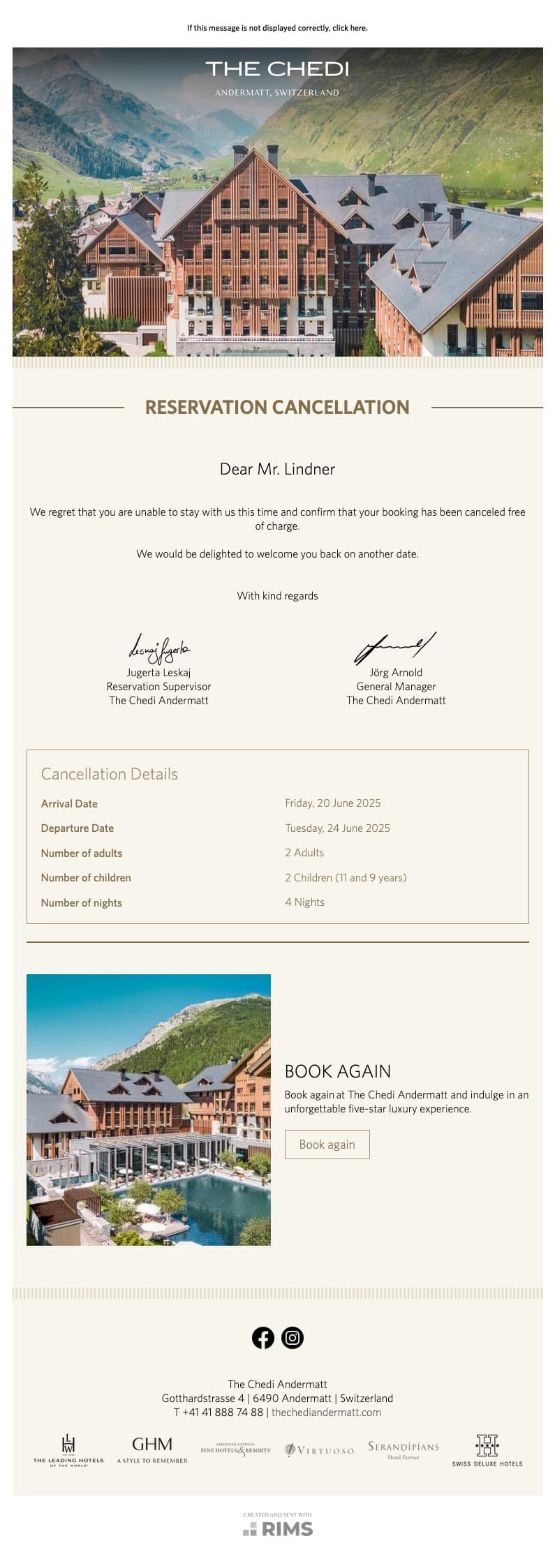 The Chedi Andermatt Cancellation