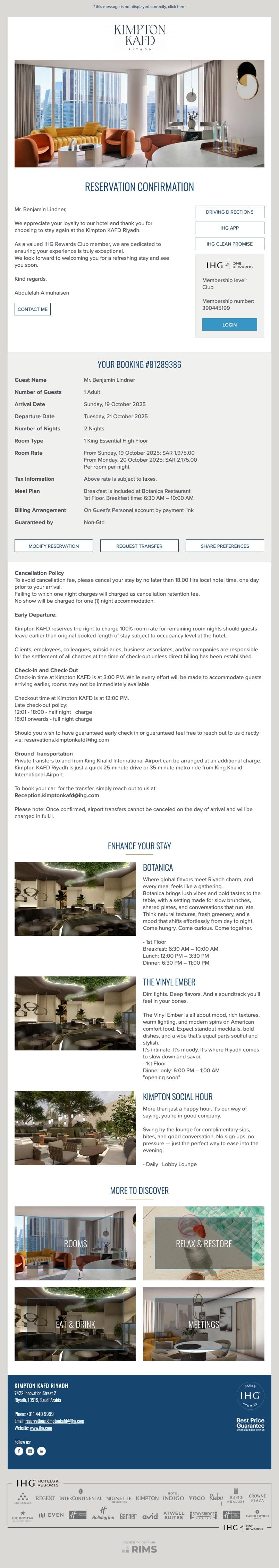 Kimpton KAFD Riyadh Confirmation