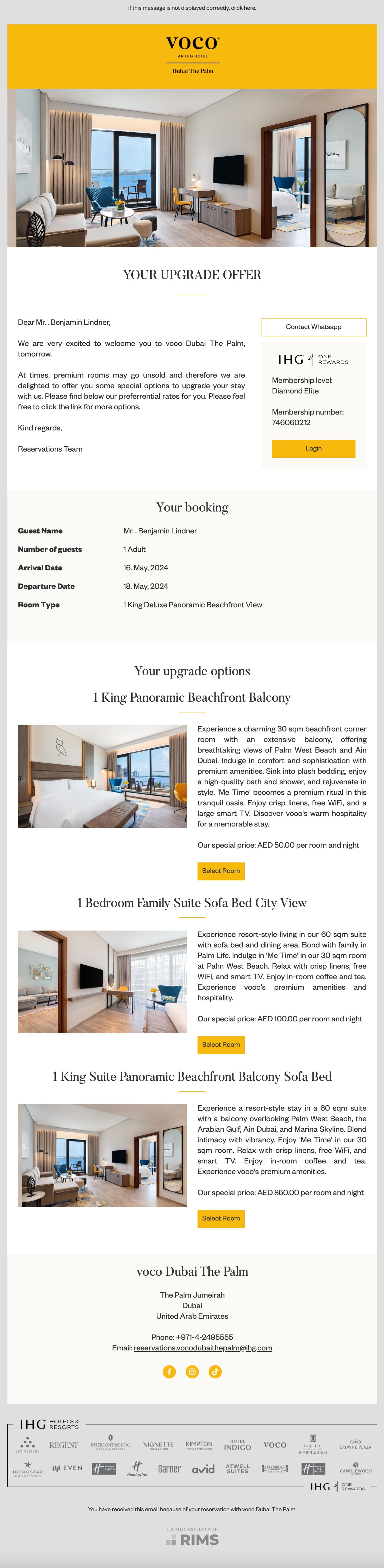 voco Dubai The Palm Room Upsell Mailing