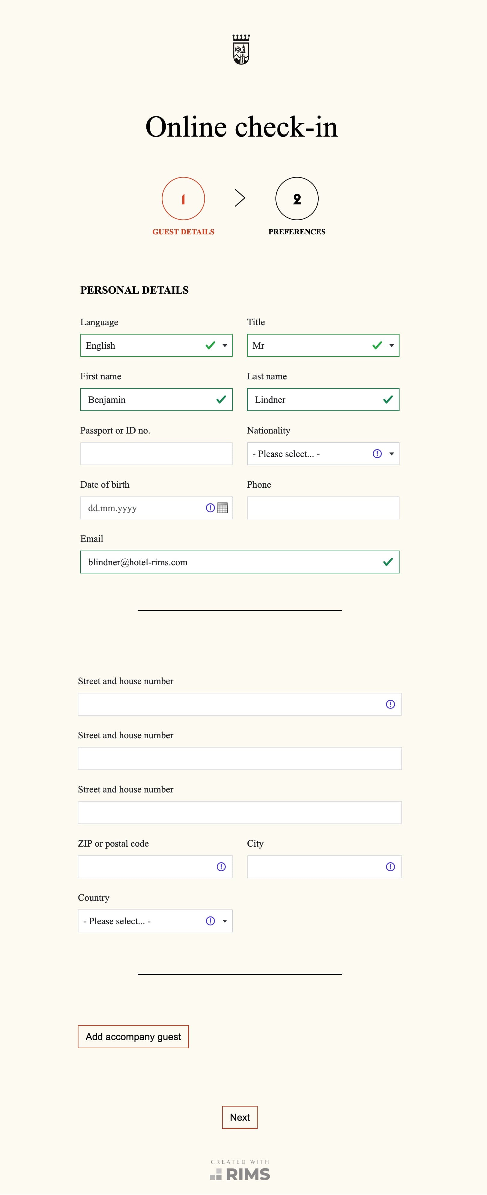 Kulm Hotel St. Moritz E-Registration