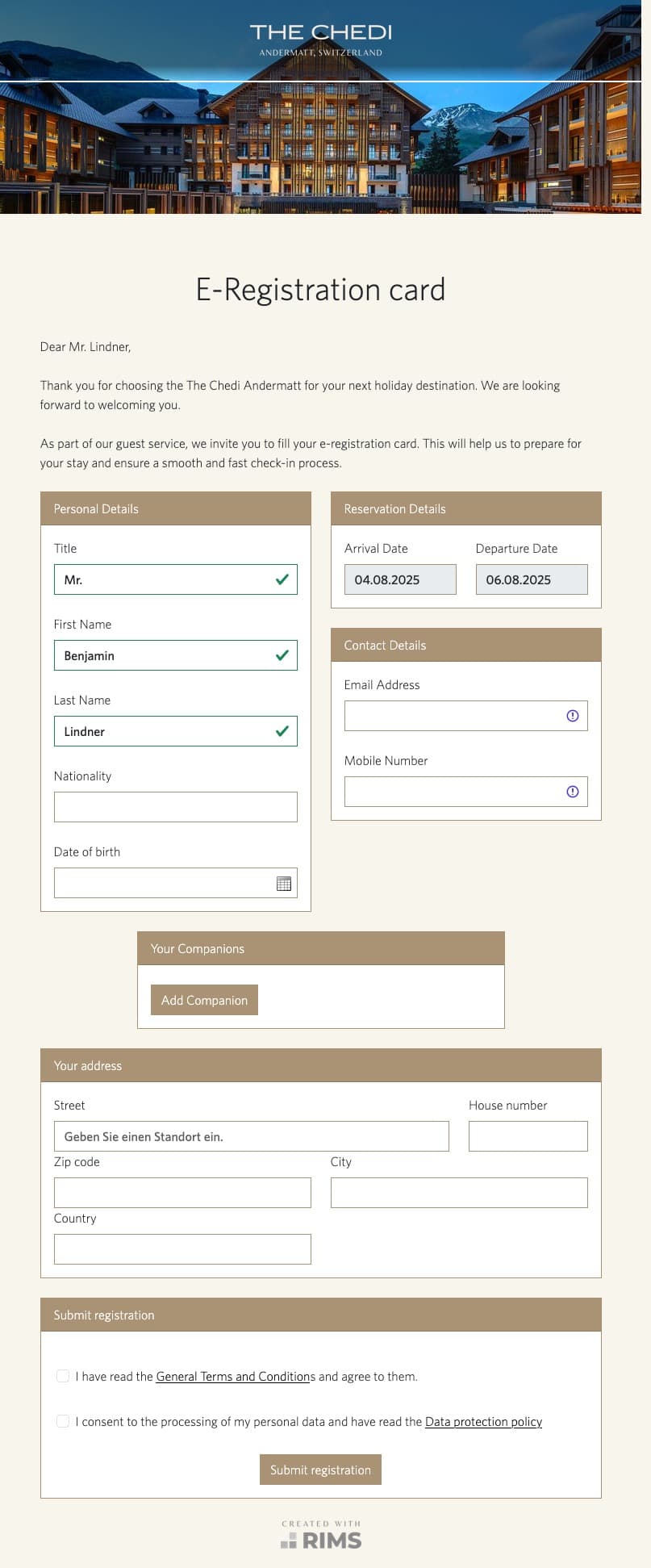 The Chedi Andermatt E-Registration
