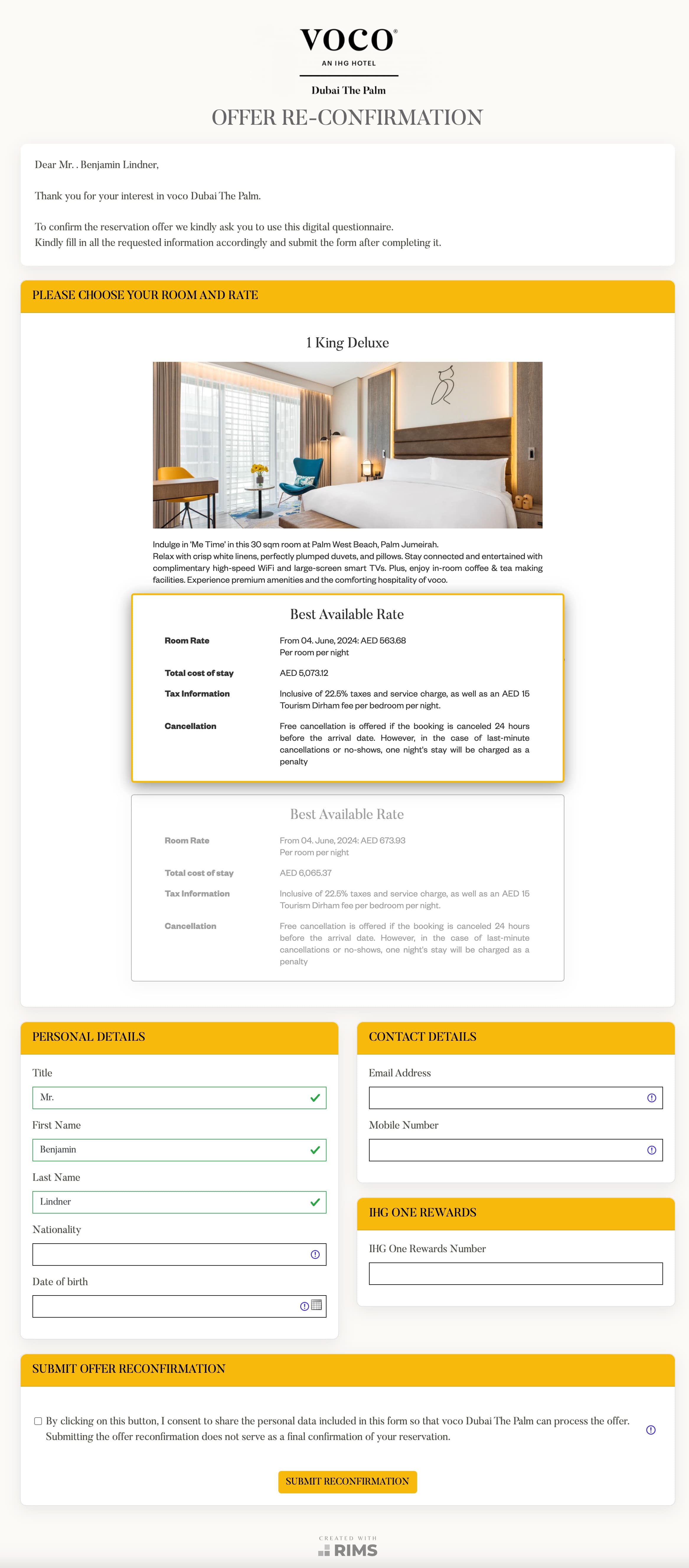 voco Dubai The Palm Offer Reconfirmation