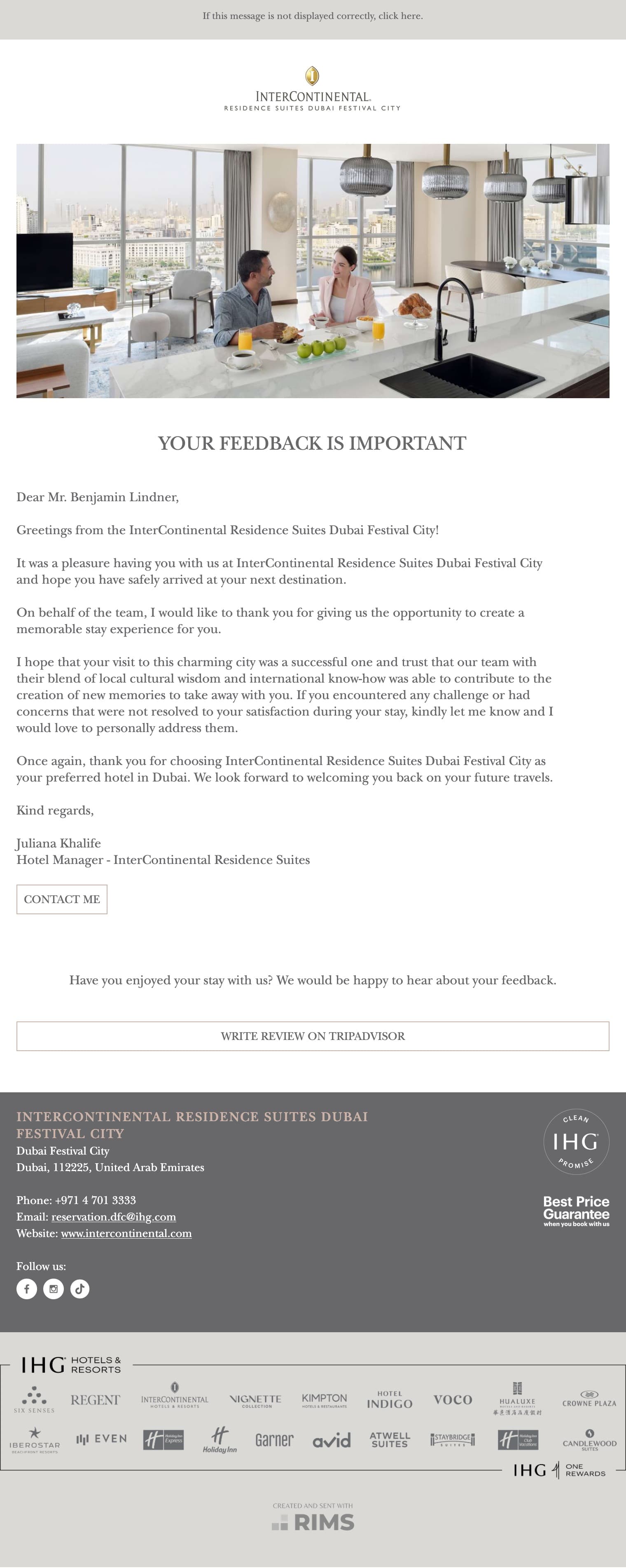 InterContinental Residence Suites Dubai Post-Stay