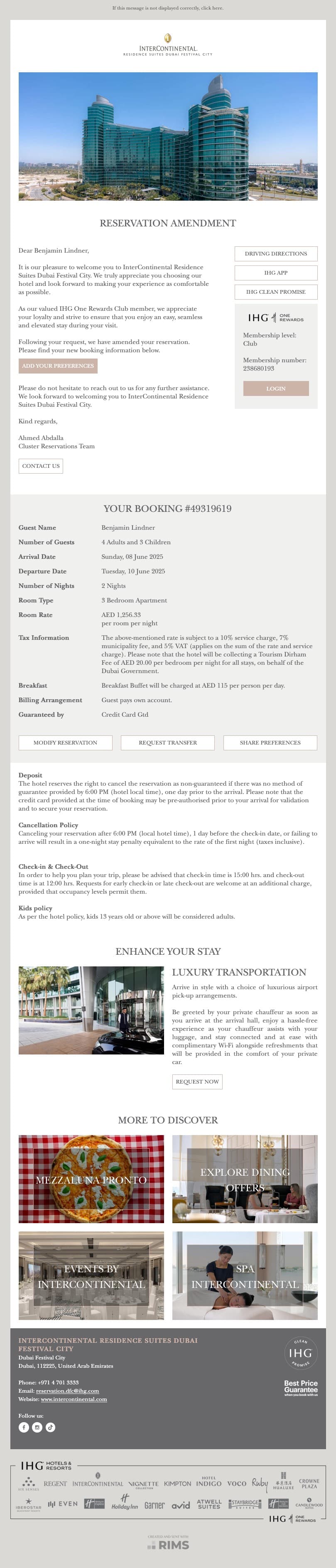 InterContinental Residence Suites Dubai Amendment